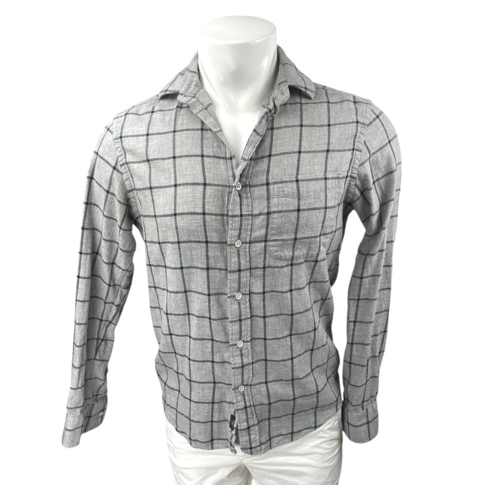 Faherty Mens Gray Plaid Checkered Flannel Long Sleeve Button Down Shirt Top XS